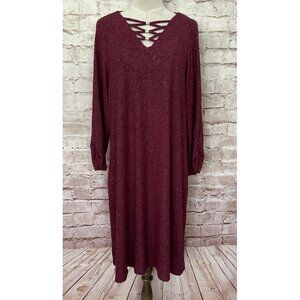 Apt 9 Womens Shift Dress V- Neck Burgundy Soft Knit A- Line Pockets Size XL